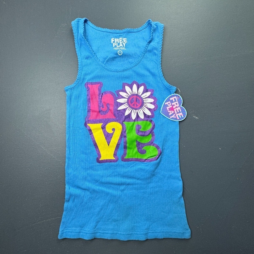 Free Play Girls Size Large Blue Graphic Cotton Tank Top Sleeveless Summer NWT - Picture 1 of 9